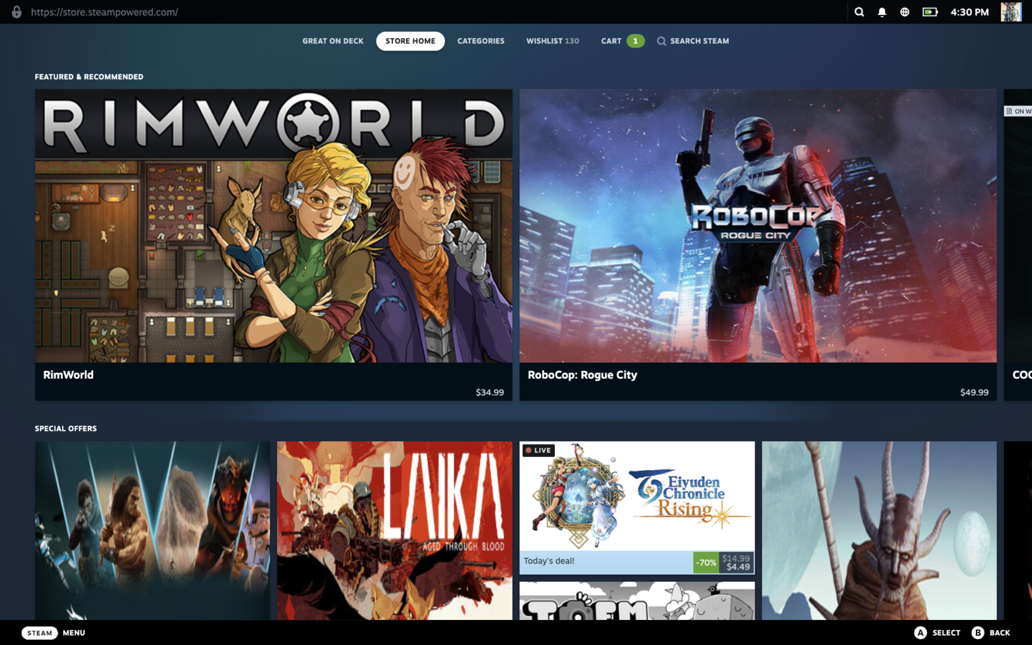 Steam store page in Big Picture mode